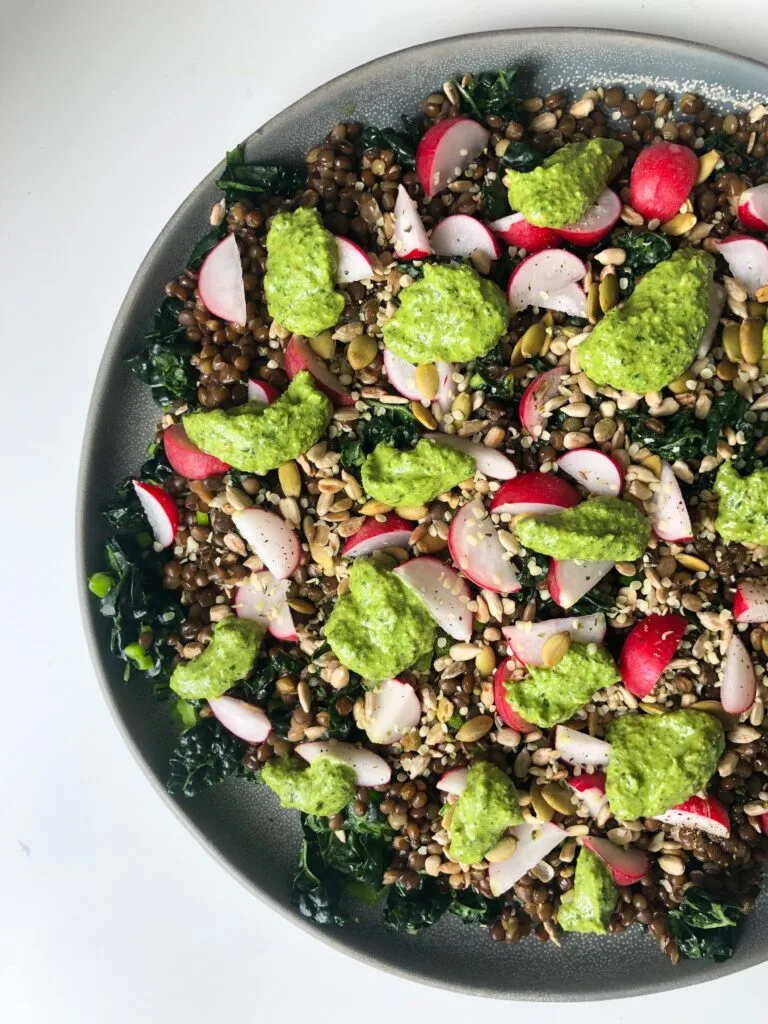 Black Lentils and Wild Garlic Pesto Salad