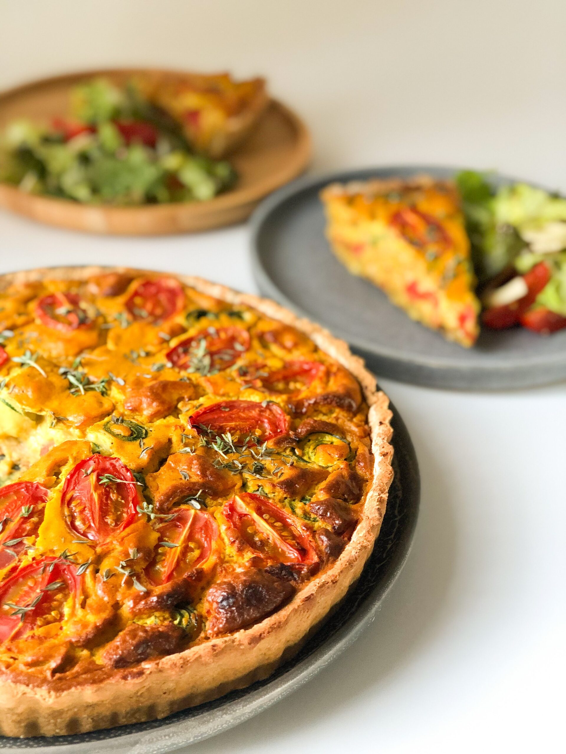 Onion, Tomato and Courgette Quiche