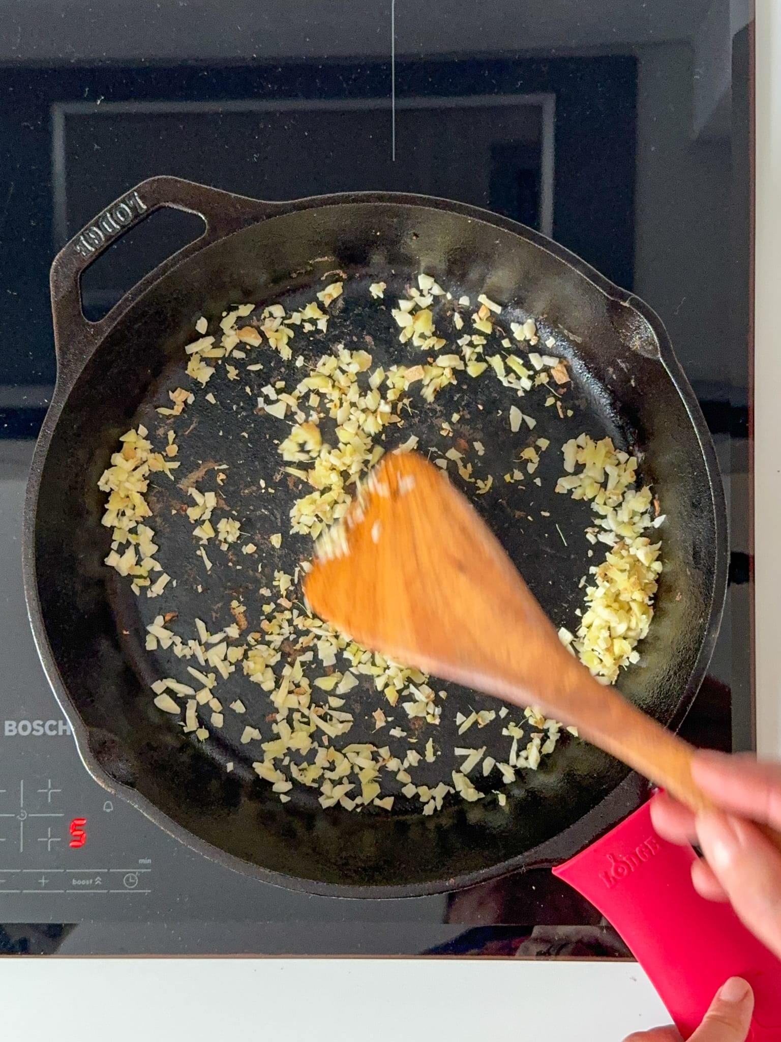 sauté chopped garlic, ginger and thyme leaves