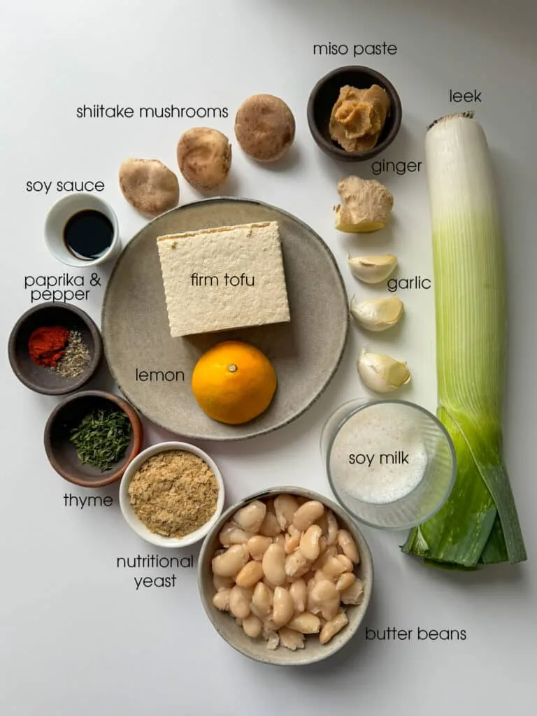 Ingredients laying flat on a white surface
