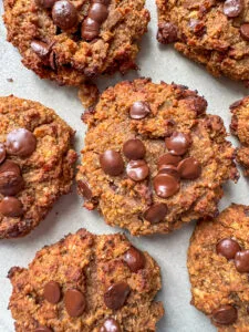 Baked Chickpea Chocolate Chip Cookies on a light grey plate