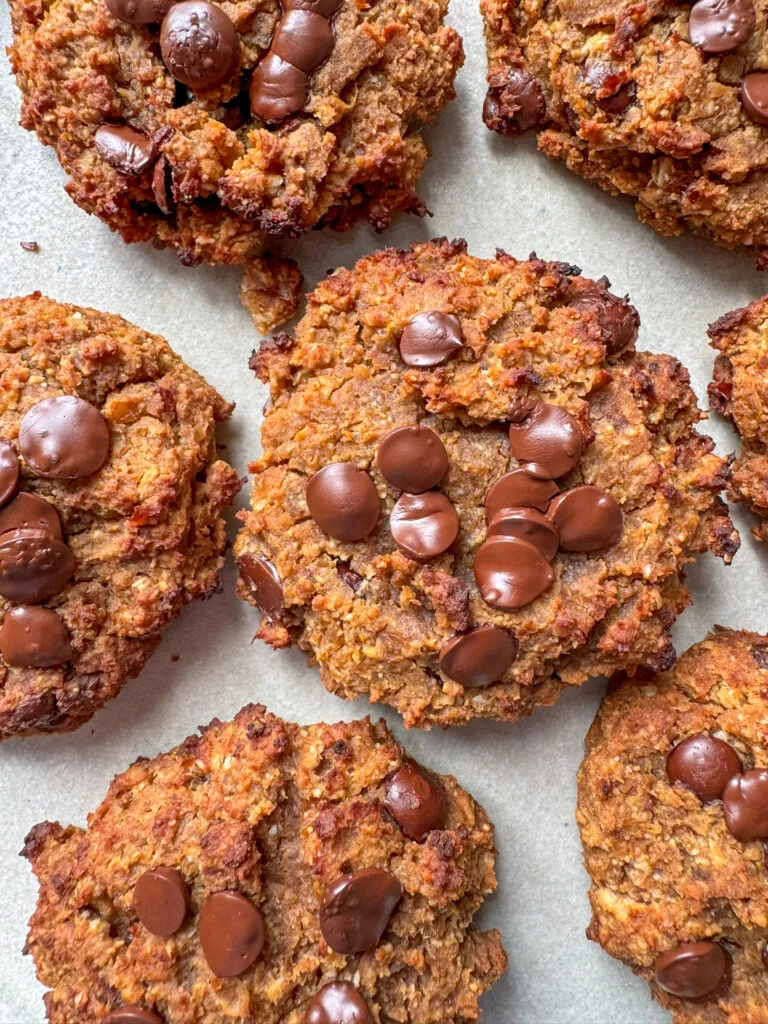 Baked Chickpea Chocolate Chip Cookies on a light grey plate