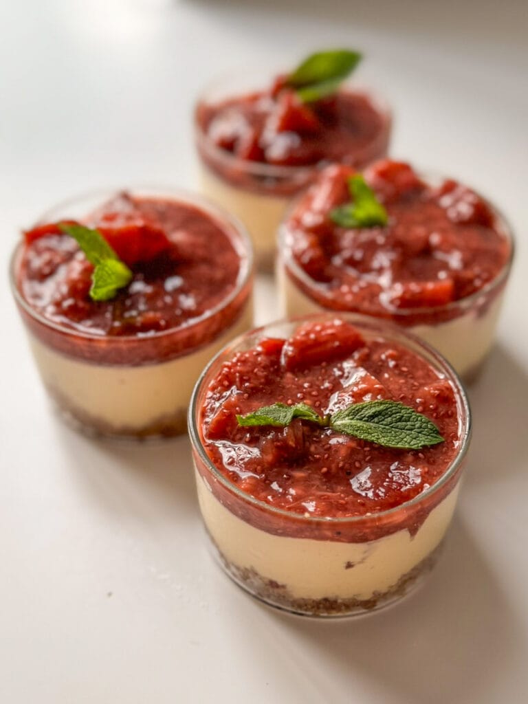 Mini Cardamom Cheesecakes with Rhubarb Jam