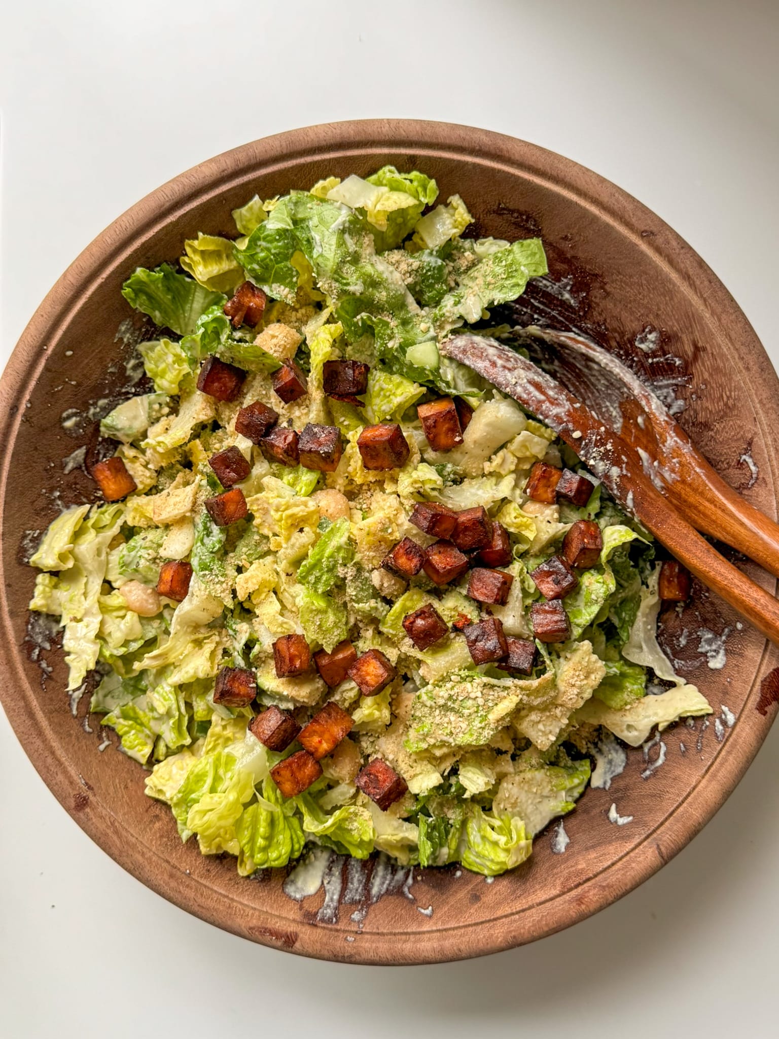 Vegan Caesar Salad with Smoky Tofu Bites