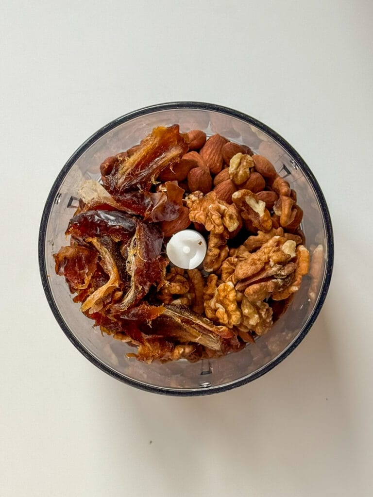 Nuts and dates in a small blender cup