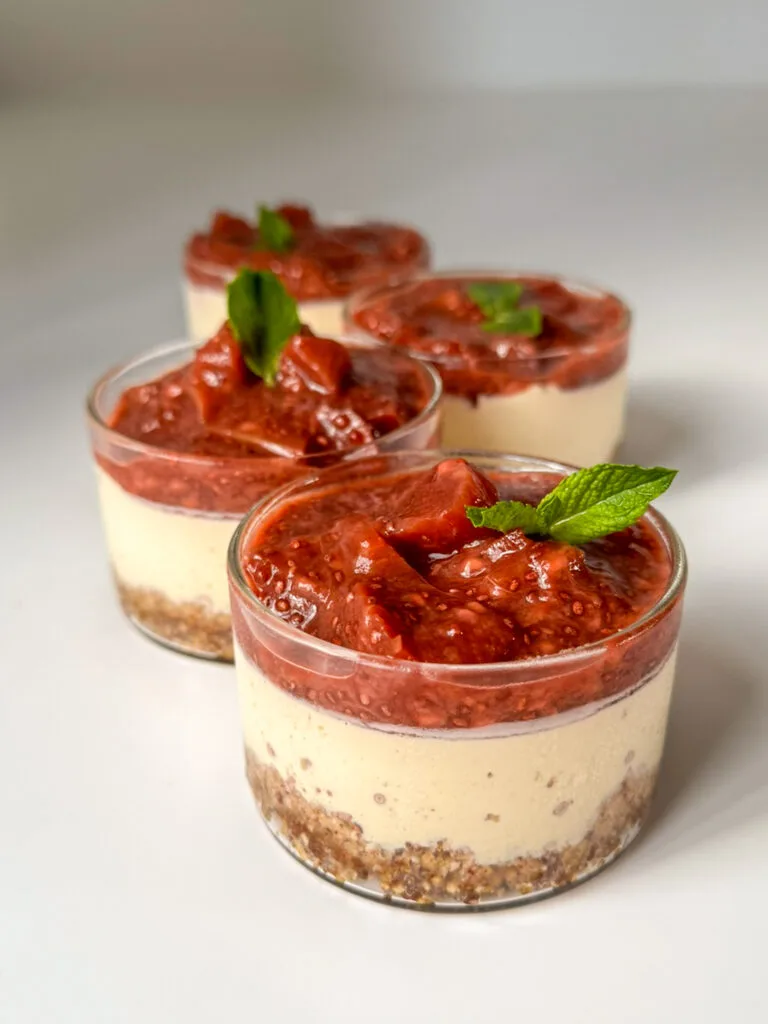 Mini Cardamom Cheesecakes with Rhubarb Jam