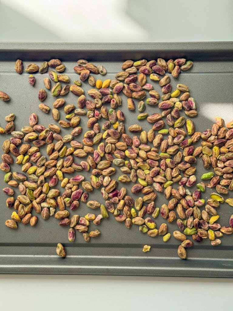 Pistachios in a oven tray