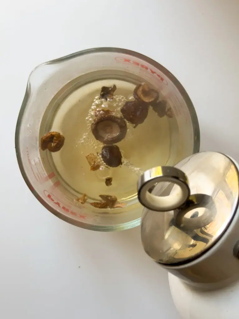 Dried mushrooms in boiling water